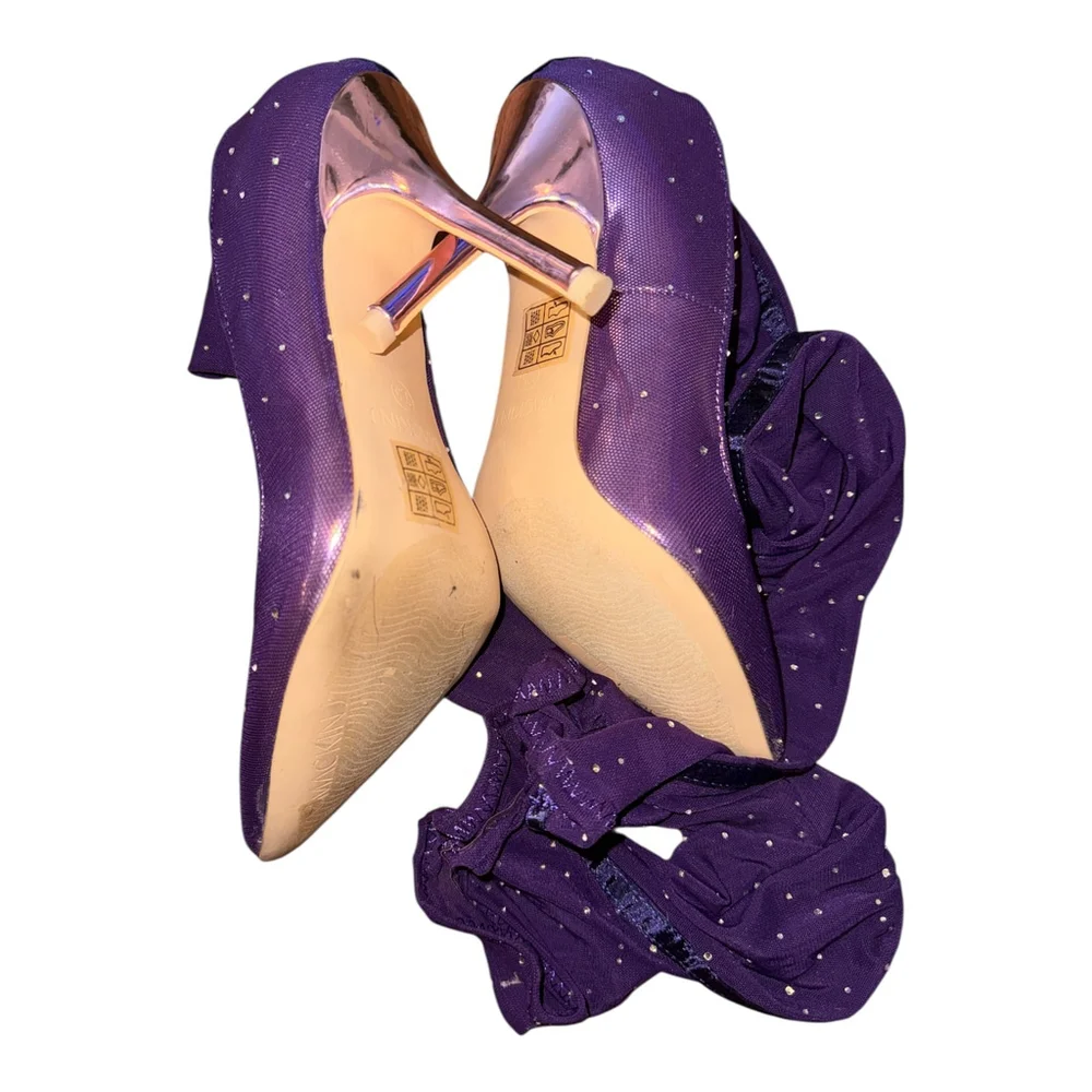 Women's Rhinestone Embellished Over-the-Knee Boots, Purple, Size 5.5, High Heel